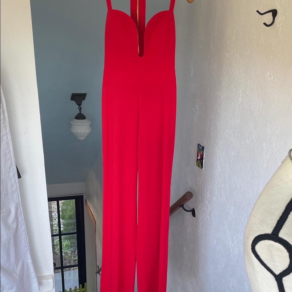 Bebe‎ X Naven Red Deep Sweetheart Neckline Goldtone Zip Sleeveless Jumpsuit 4 - Picture 6 of 8